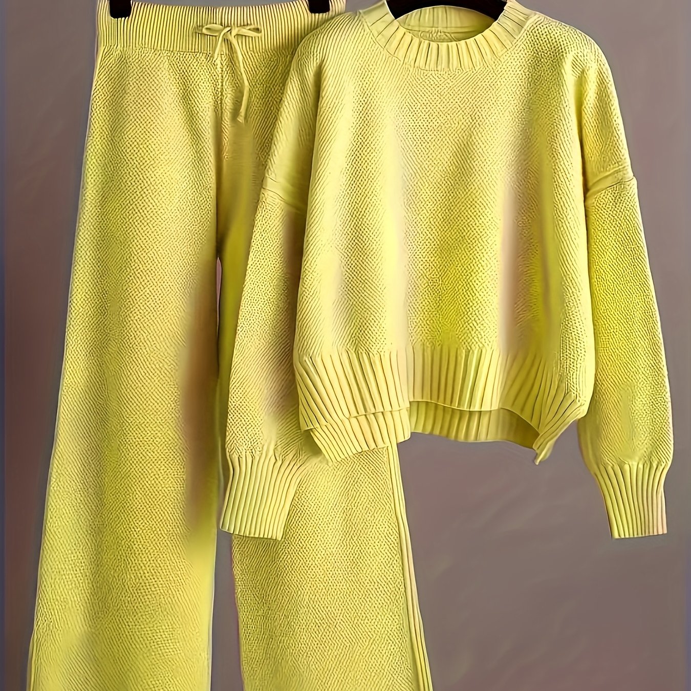 2pcs Women's Soft Casual Elegant Round Neck Sweater & Wide-Leg Pants Set