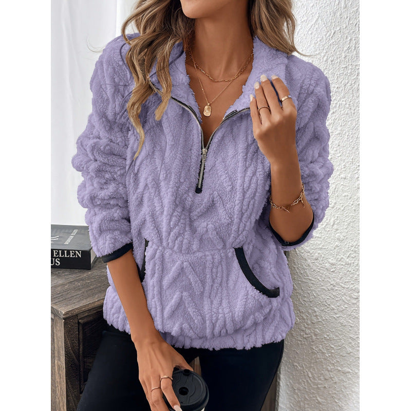 Women's Half-open Collar Plush Sweater