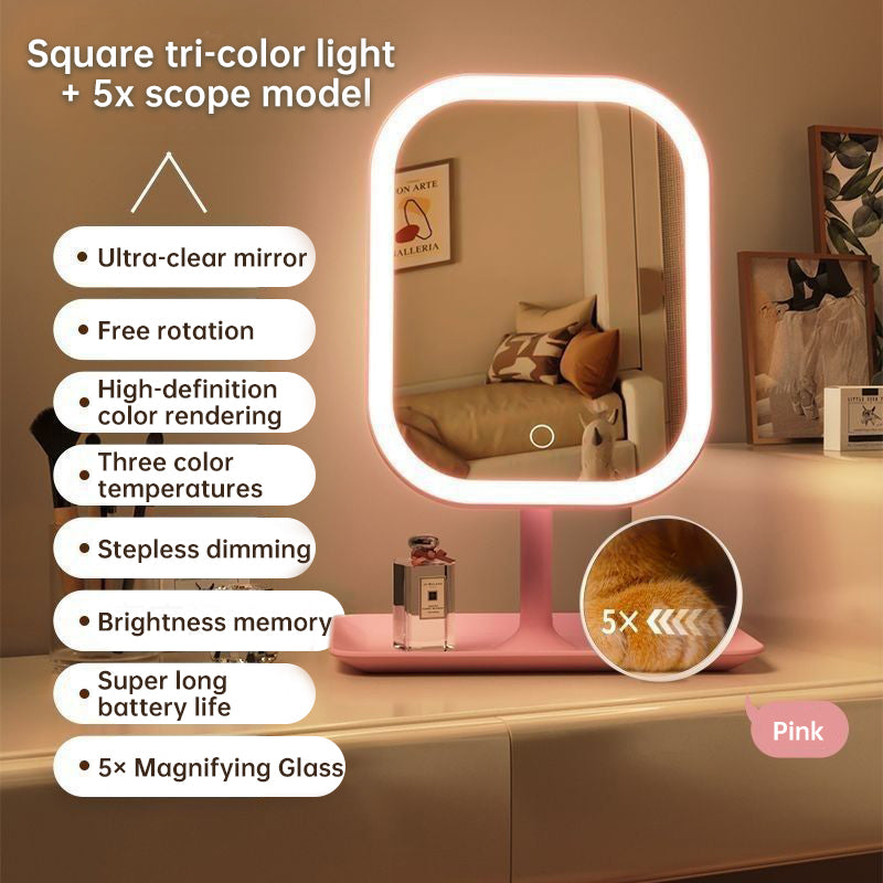 Large Square Rotating LED Makeup Mirror with Adjustable Lighting