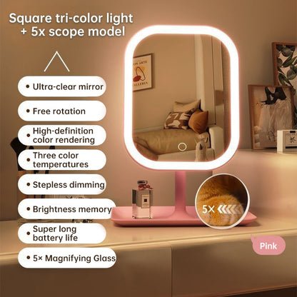 Large Square Rotating LED Makeup Mirror with Adjustable Lighting
