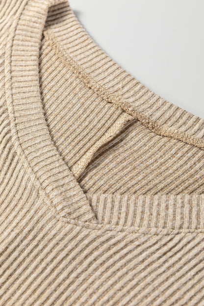 2pcs Jet Stream 3D Ribbed V Neck Pullover Drawstring Pants Lounge Set