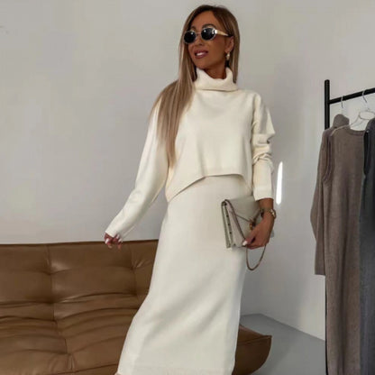 2pcs Women's Lazy Style Knitwear Elegant Skirt Set