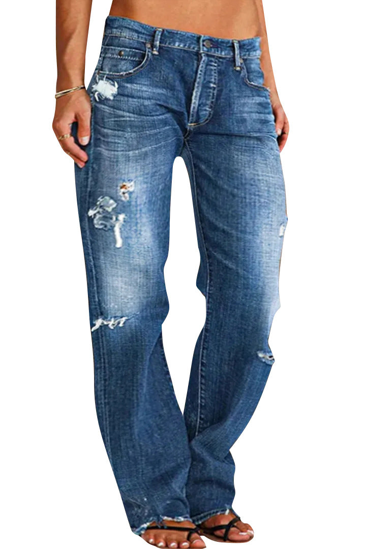 Women's Loose Wide Ripped Leisure Jeans