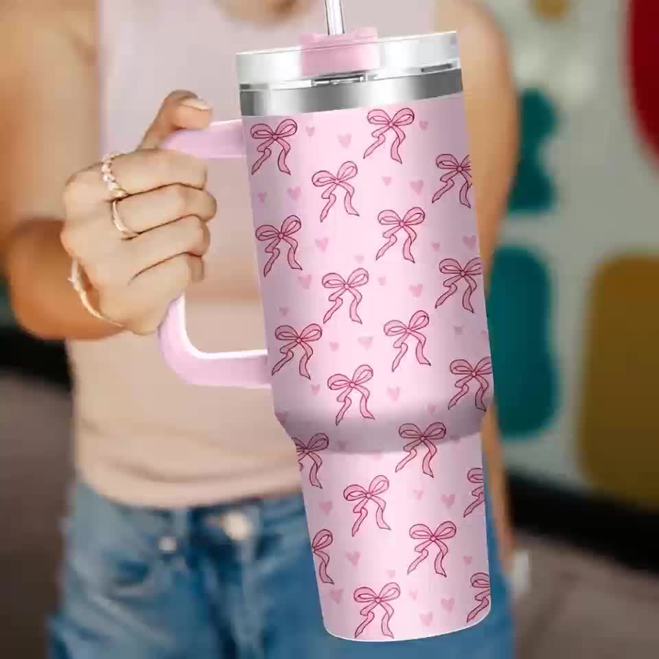40oz Pink Bow Print Stainless Steel Insulated Tumbler