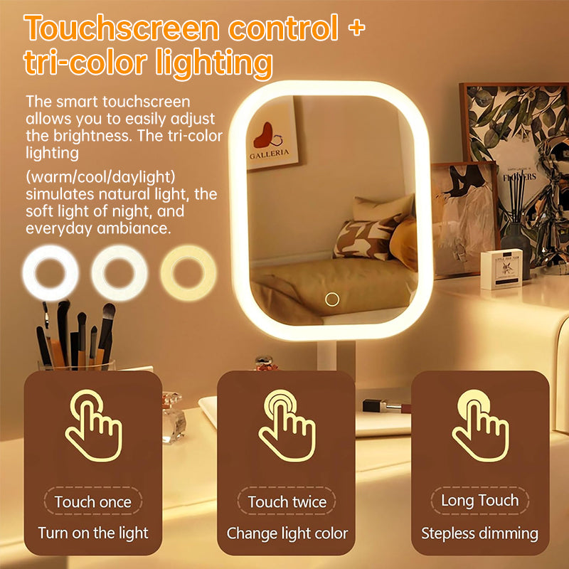 Large Square Rotating LED Makeup Mirror with Adjustable Lighting