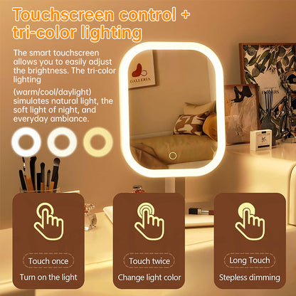 Large Square Rotating LED Makeup Mirror with Adjustable Lighting