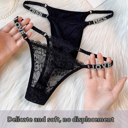 LOVE Rhinestone Letters T-back Lace Underwear