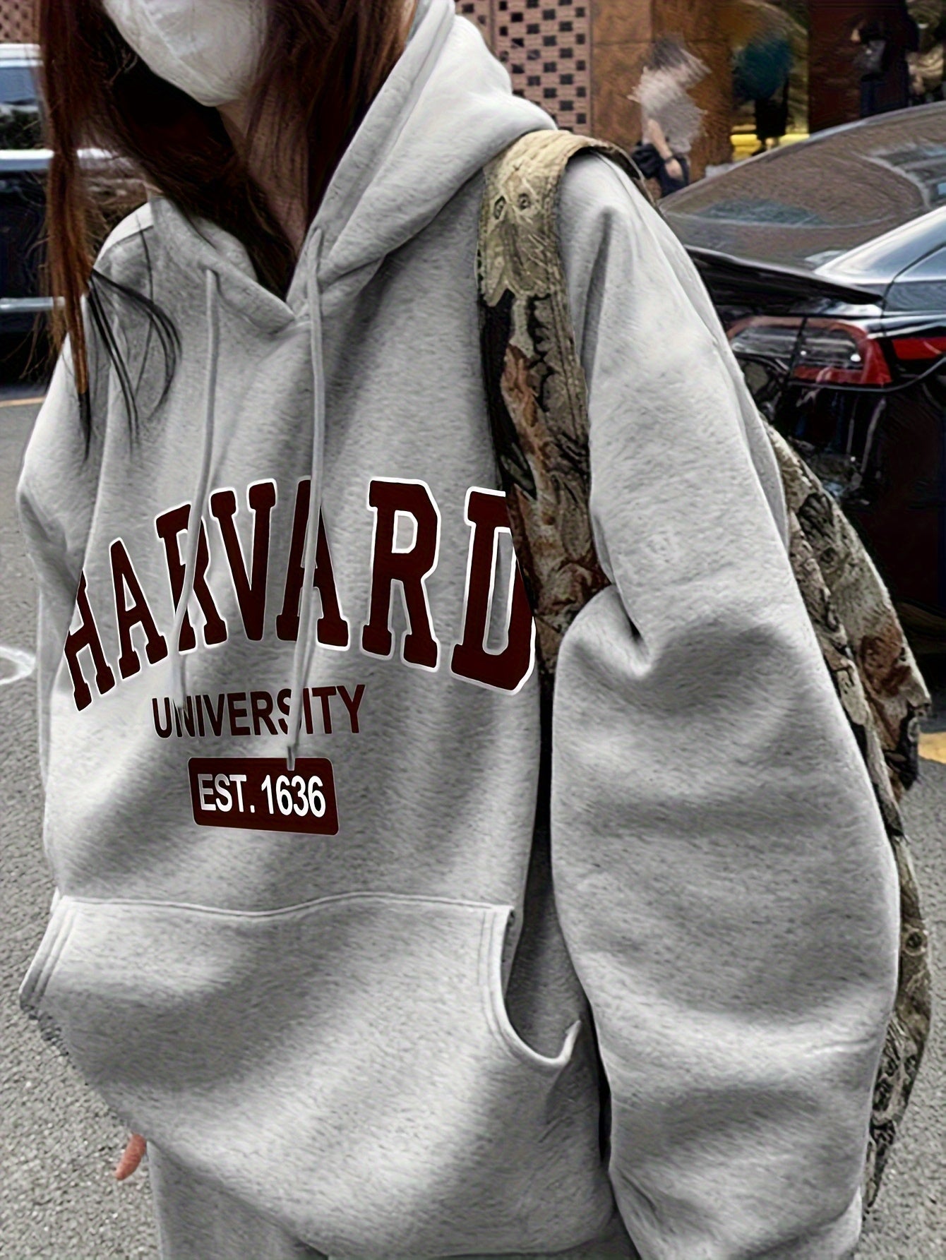 Elegant Women's Hoodie with Harvard Letter Print