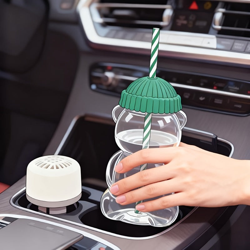 20 oz Cute Bear Glass Cup with Straw