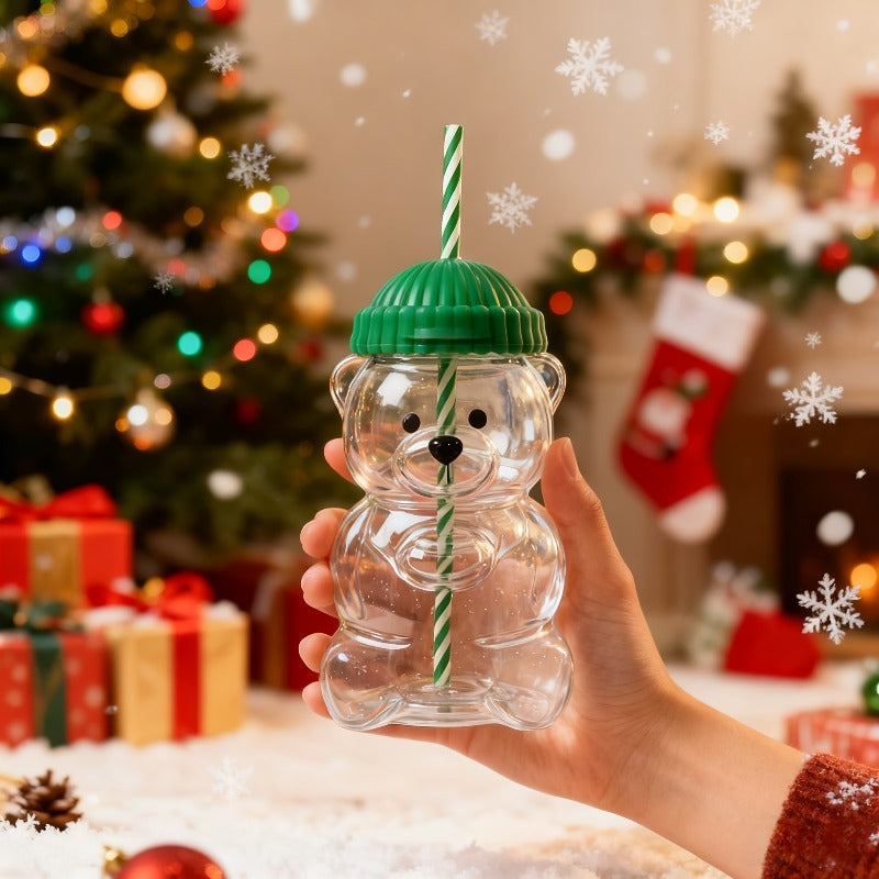 20 oz Cute Bear Glass Cup with Straw