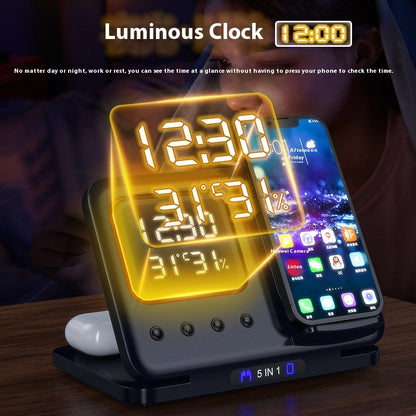 5 in 1 Fast Charging Wireless Charging Stand with LED Digital Alarm Clock