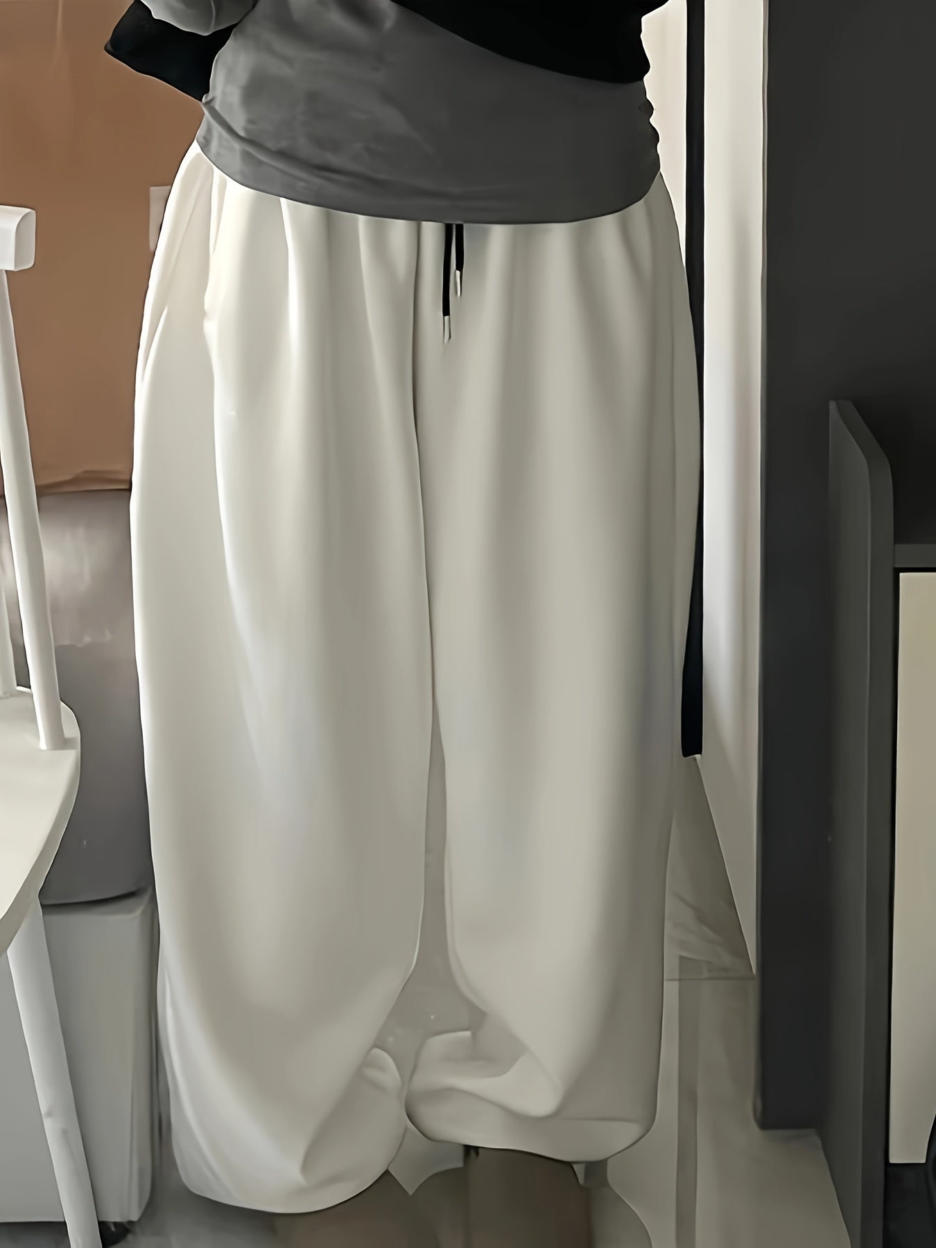 Women's Y2K High-Waisted Wide-Leg Gray Polyester Sweatpants