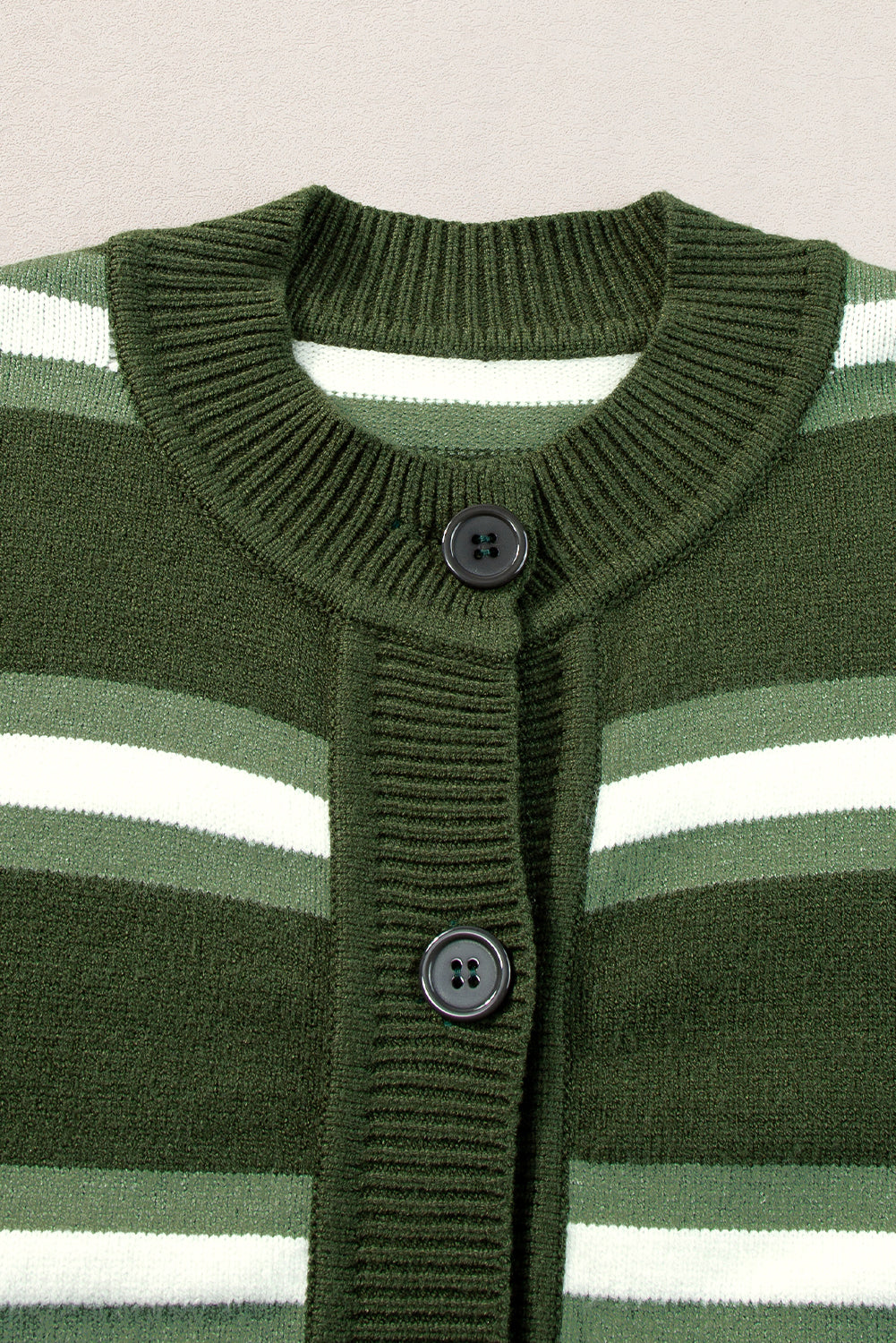 Green Stripe Drop Shoulder Buttons Cardigan Sweater