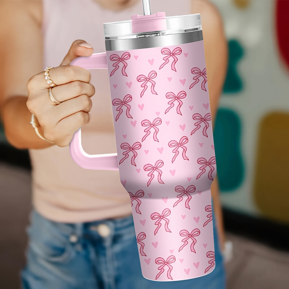 40oz Pink Bow Print Stainless Steel Insulated Tumbler