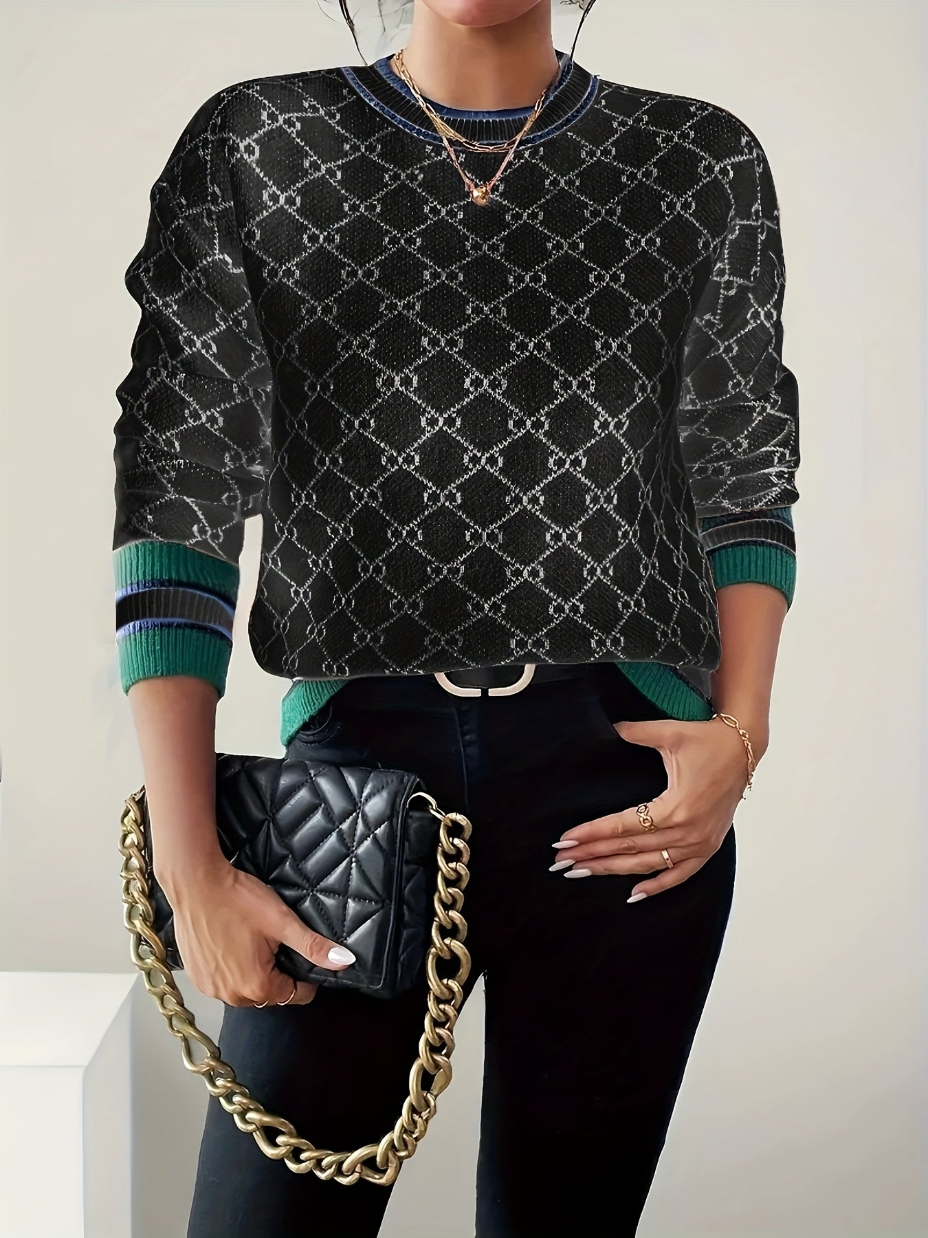 Women's Pink Elegant Geometric Sweater