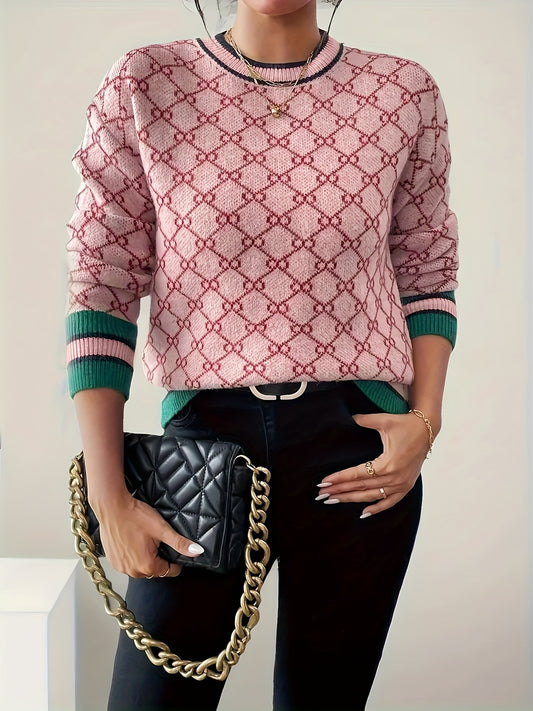 Women's Pink Elegant Geometric Sweater
