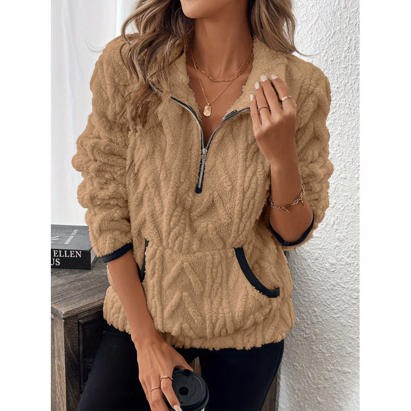 Women's Half-open Collar Plush Sweater