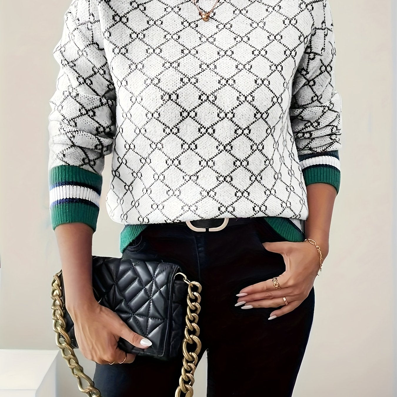 Women's Pink Elegant Geometric Sweater