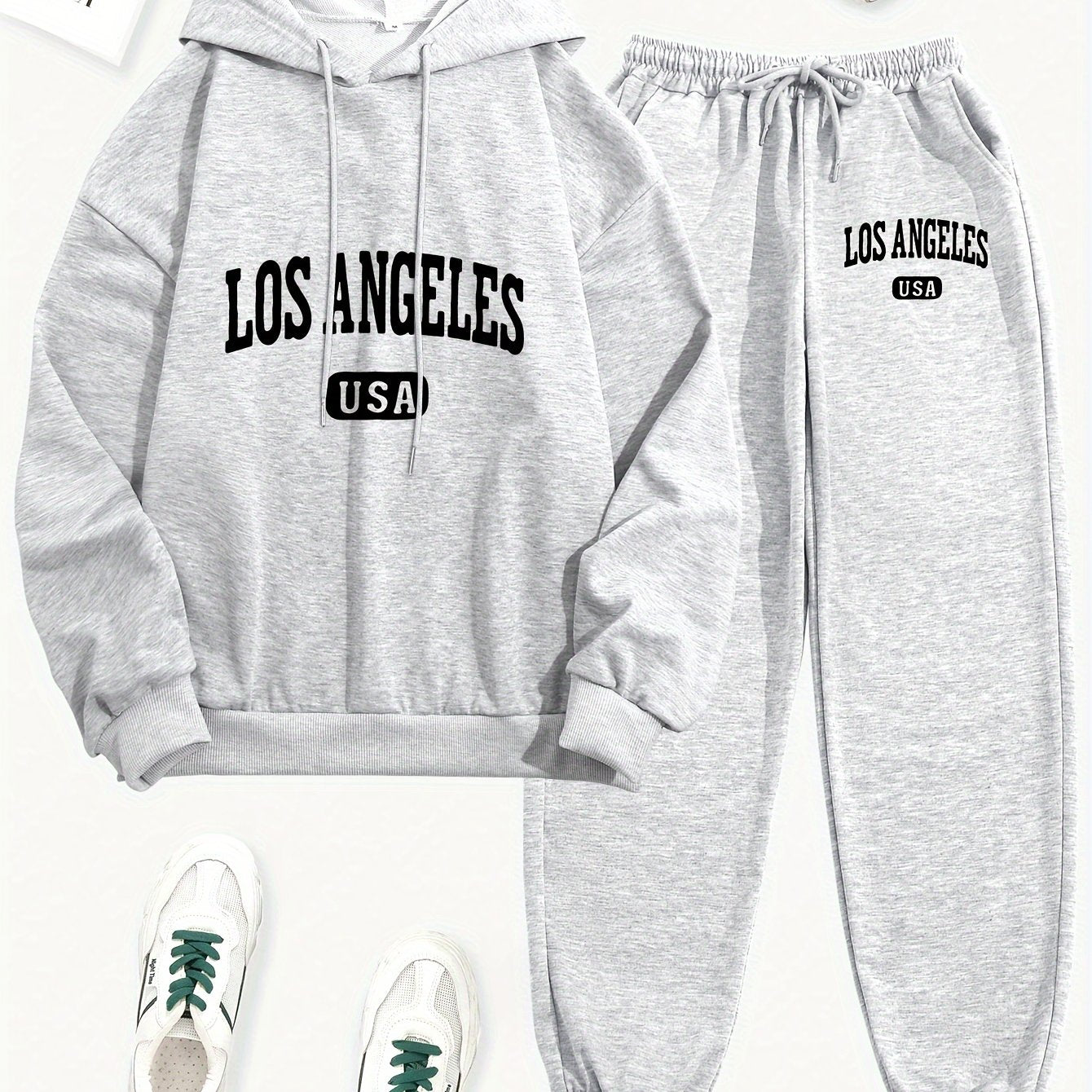 Women's 2pcs Los Angeles USA Printed Hoodie and Sweatpants Set