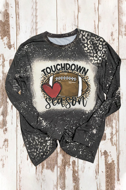 Black TOUCHDOWN Season Football Leopard Print Long Sleeve Top