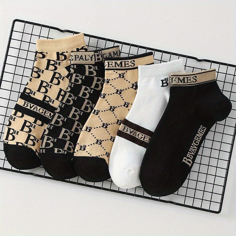 Men's Breathable Quick-Drying Light Luxury Sports Low-Top Socks - Sweat-Absorbing, 3D Tailoring & Deodorizing Design, Geometric Patterns in Black, Beige, Navy Blue, White | Polyester Spandex Blend | Ideal