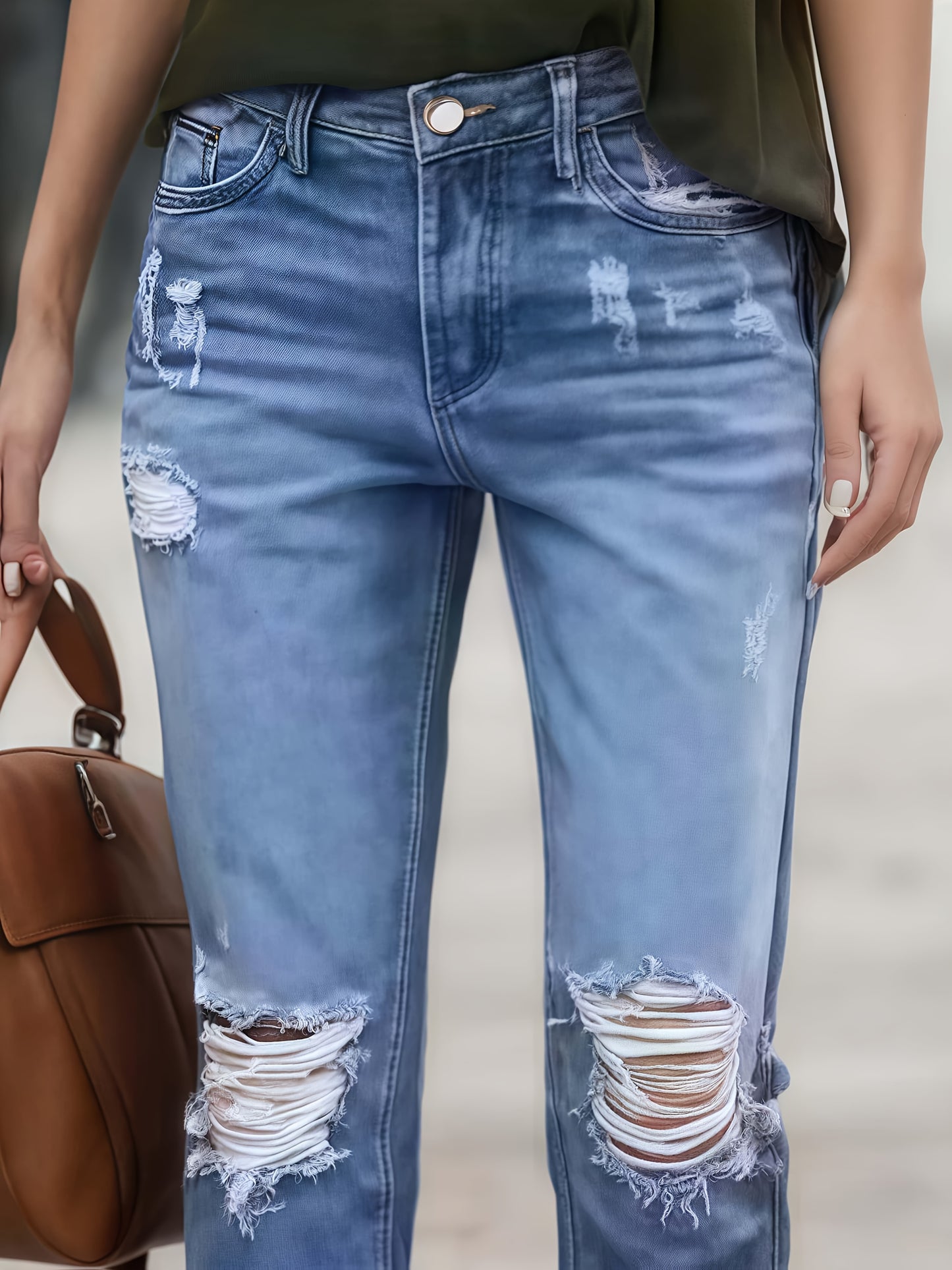 Comfortable Ripped Distressed Stretchy Boyfriend Jeans for Women