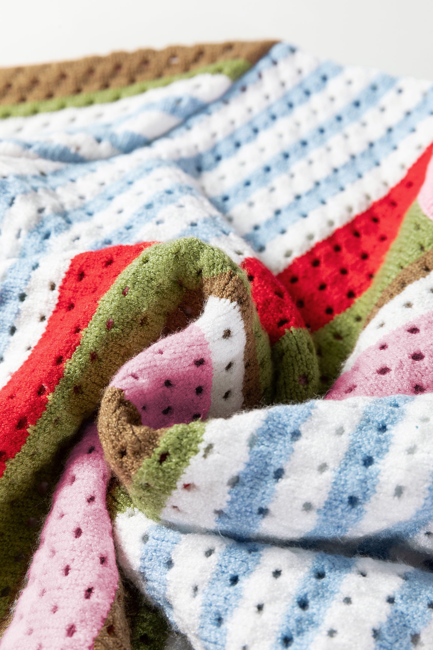 Multicolor Striped Pointelle Knit Short Sleeve Sweater