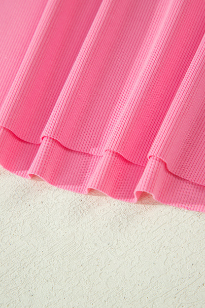 2 pcs Sachet Pink Slim Tank Top and Elastic High Waist Shorts Outfit