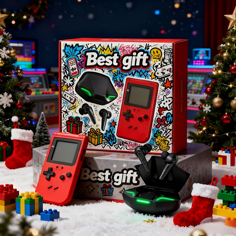 2pcs Portable Handheld Gaming Console & Headset Set with Noise Cancelling