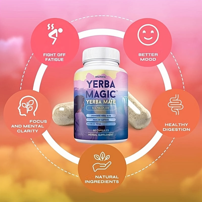 60 Capsules (1 Month Supply) - Natural Yerba Mate Energy Booster with B Vitamins,
