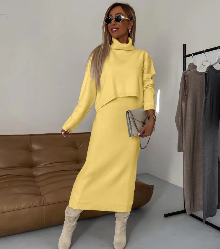 2pcs Women's Lazy Style Knitwear Elegant Skirt Set