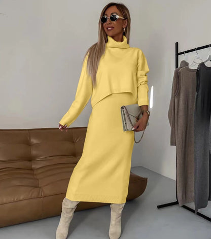 2pcs Women's Lazy Style Knitwear Elegant Skirt Set