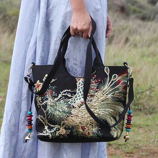Fashion Satchel Retro Style Embroidered Satchel Bag with Removable Strap