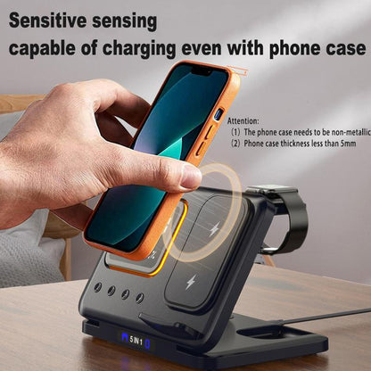 5 in 1 Fast Charging Wireless Charging Stand with LED Digital Alarm Clock