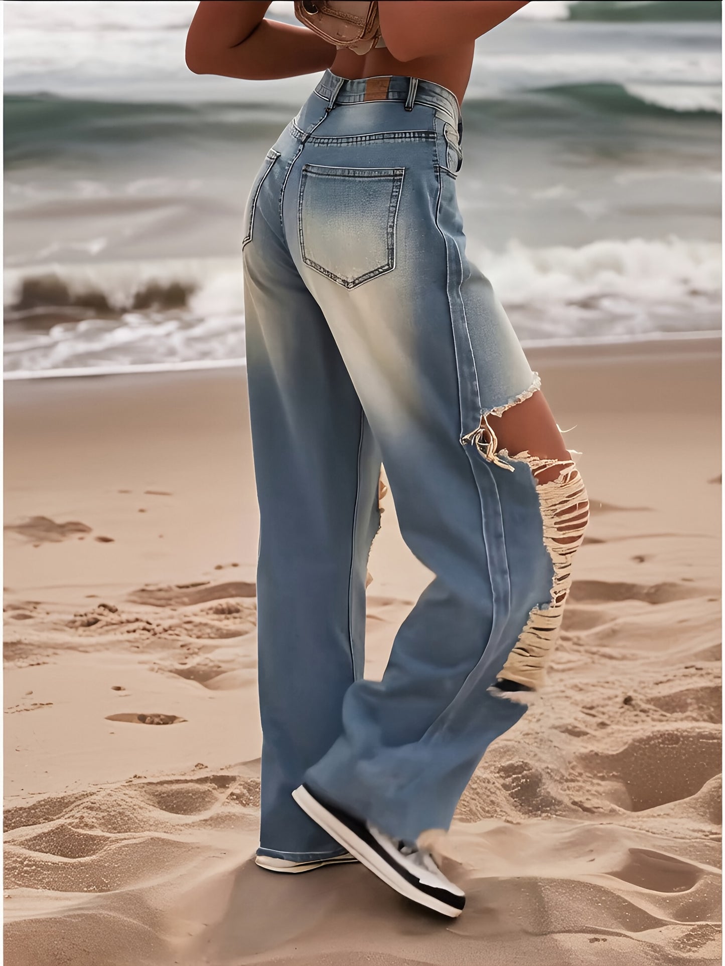 Women's Street Style High-Waisted Ripped Jeans Jeans