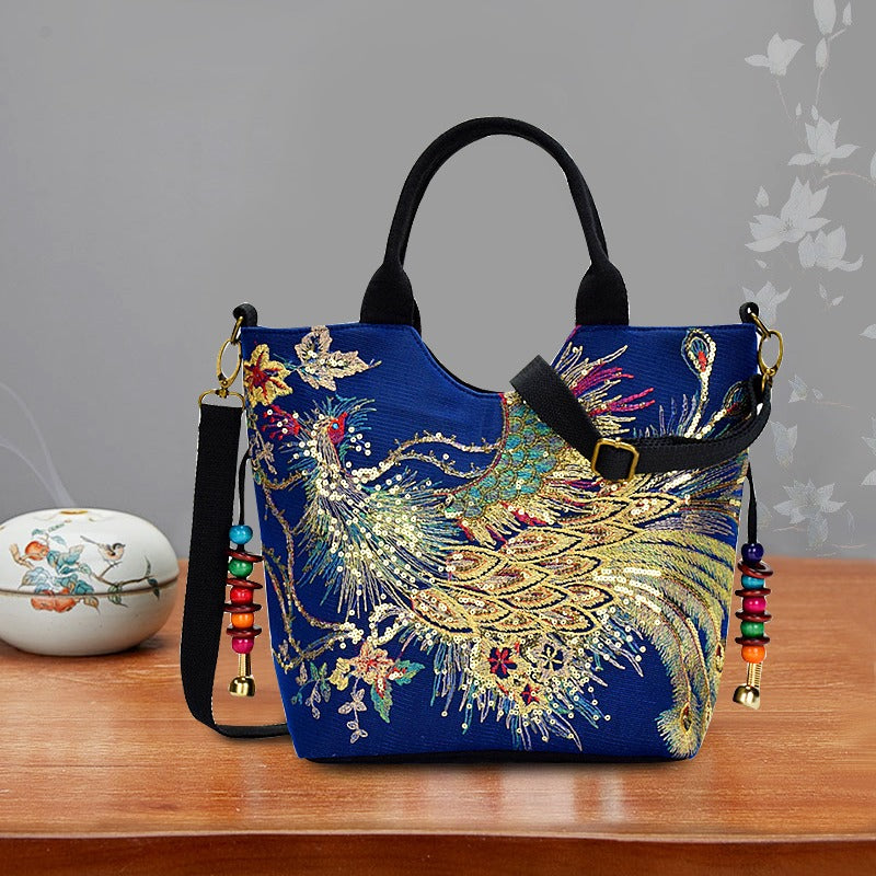 Fashion Satchel Retro Style Embroidered Satchel Bag with Removable Strap