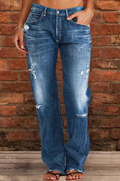 Women's Loose Wide Ripped Leisure Jeans