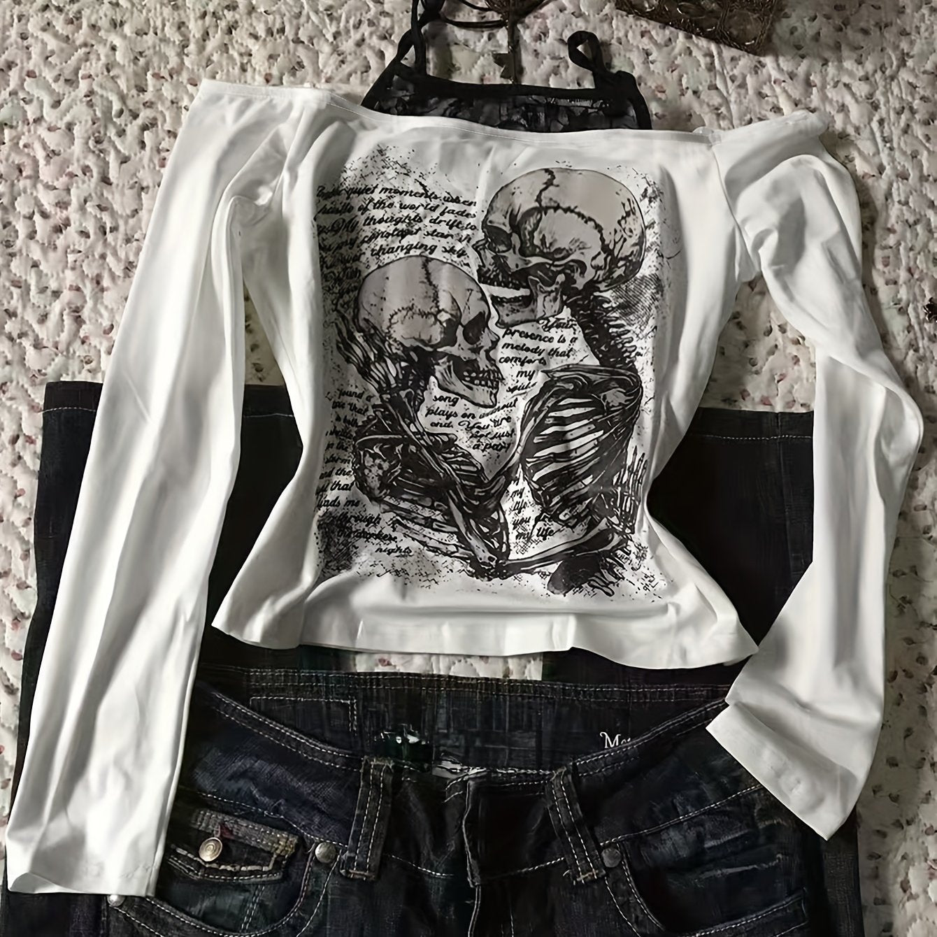 Y2K Style Women'S Skull Print Camisole Top with Adjustable Straps