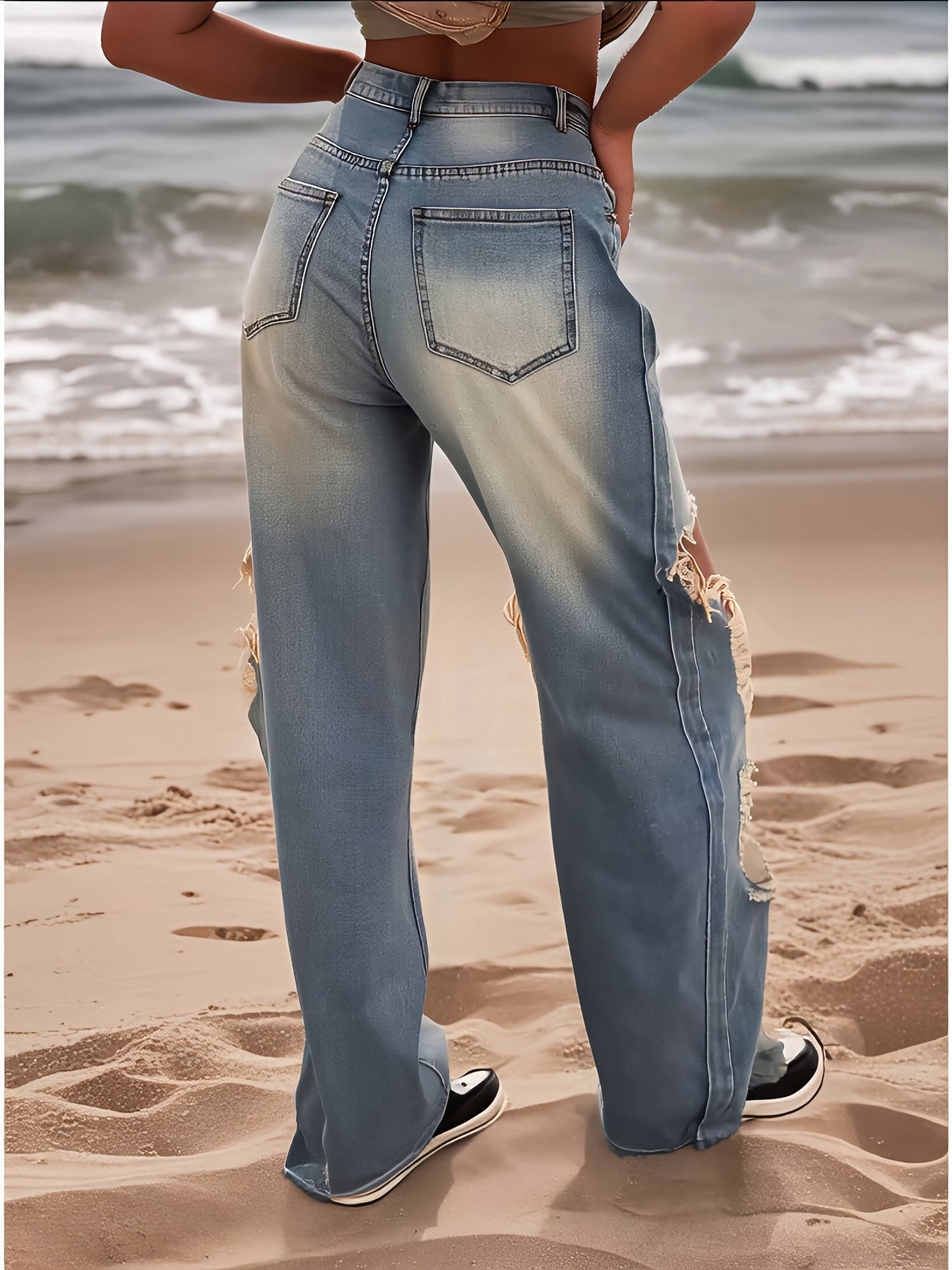 Women's Street Style High-Waisted Ripped Jeans Jeans