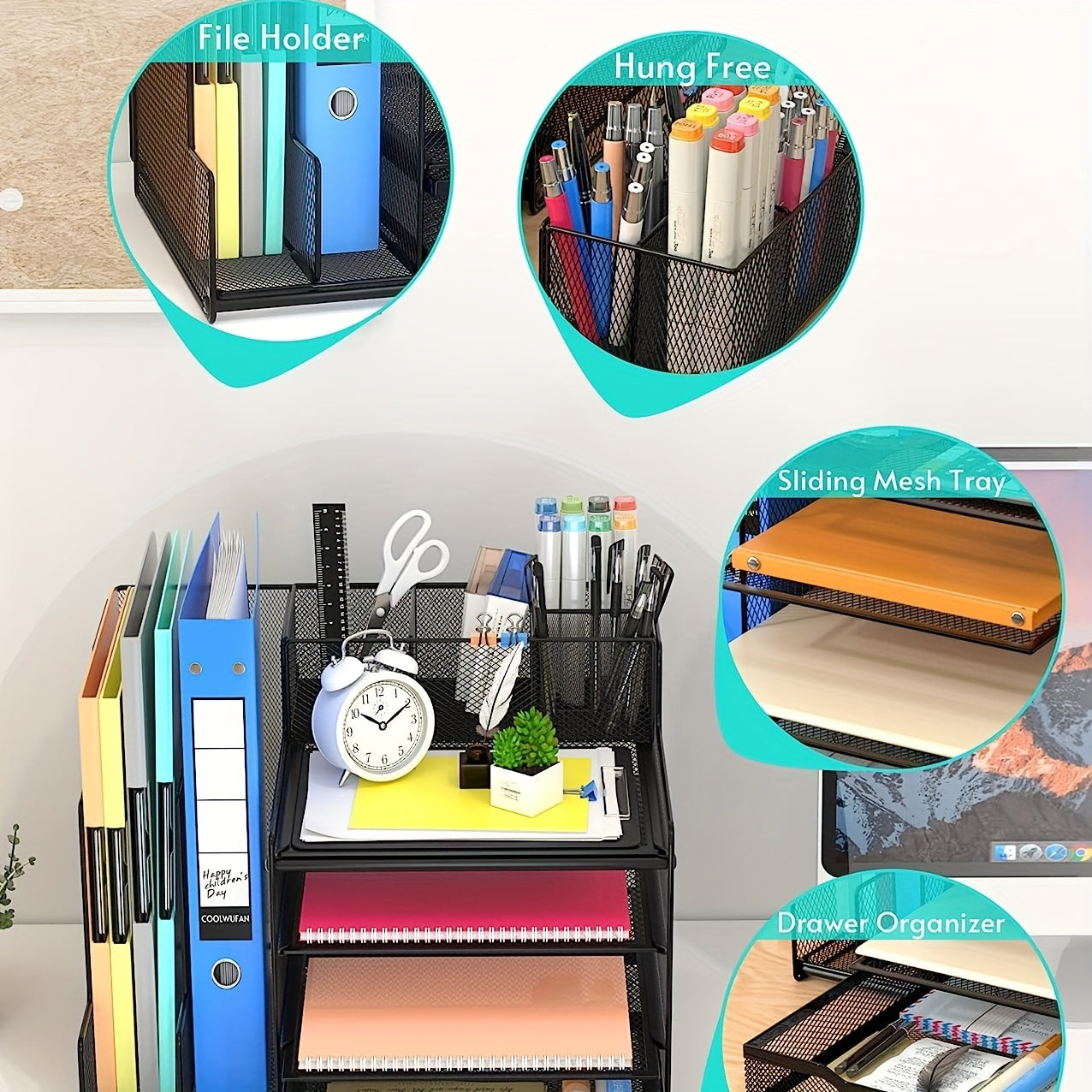 Desk Organizer with Mesh File Holder