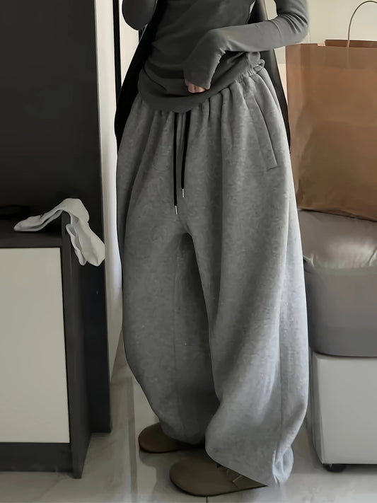 Women's Y2K High-Waisted Wide-Leg Gray Polyester Sweatpants