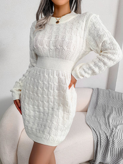 Casual Knit Waist Cinched Bodycon Sweater Dress