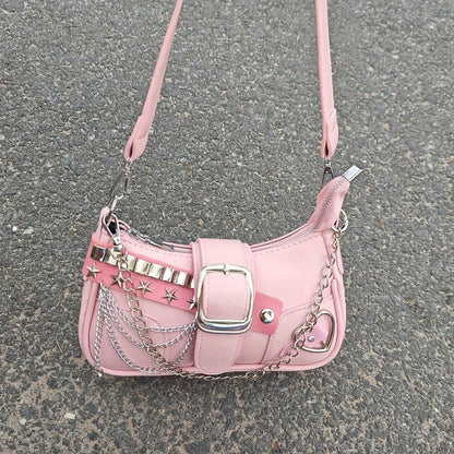 Mini Shoulder Bag with Punk Flair with Magnetic Closure