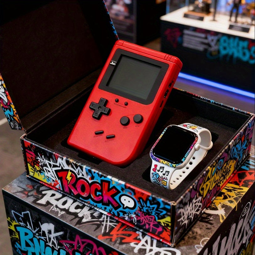 2pcs Graffiti Portable Handheld Game Console+1PC Watch