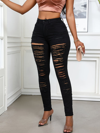 Women's Ripped Black And White Stretch Jeans