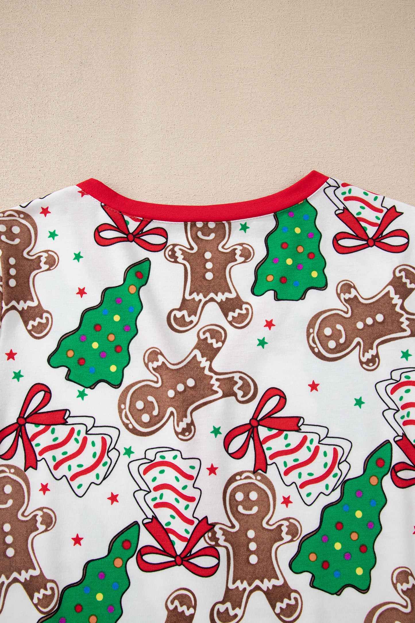 2pcs White Christmas Pattern Button V Neck Pullover Drawstring Pants Lounge Set