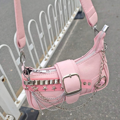Mini Shoulder Bag with Punk Flair with Magnetic Closure