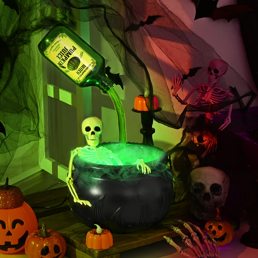 Half-Skeleton Cauldron with Magic Floating Potion & Fog Maker