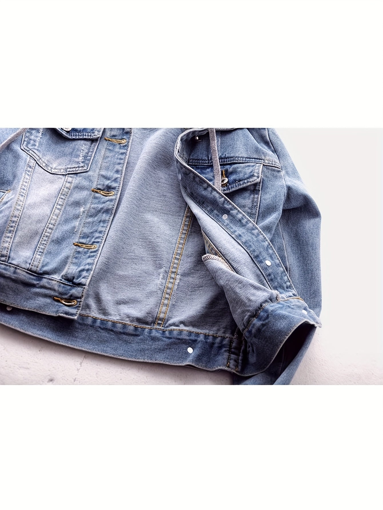 Women's Long Sleeve Denim Jacket with Removable Hood