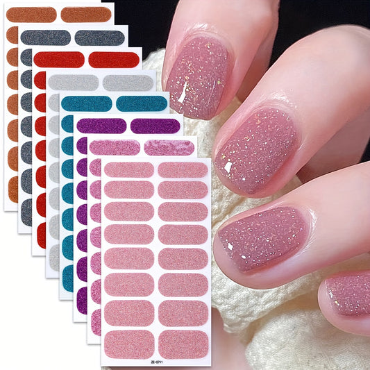8 Sheets Pink Nail Glitter Self-Adhesive Gel Nail Stickers, Suitable for Women's Home DIY Self-use Nail Art Supplies Nail Art Kit
